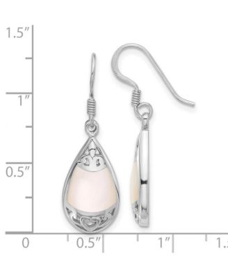 925 Sterling Silver Rhodium Plated Teardrop Mother of Pearl Filigree Boho Hook Earrings 33x11mm 33.3x10.45mm Wide Stud Earring