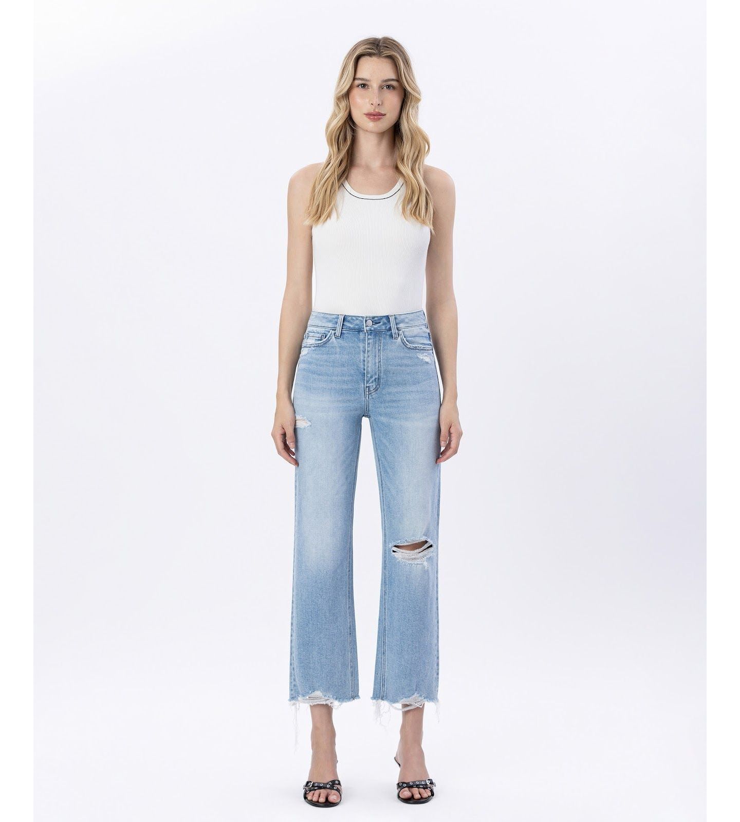 Женские джинсы Flying Monkey High Rise Distressed Crop Slim Wide Leg, цвет: Синий — фото 3