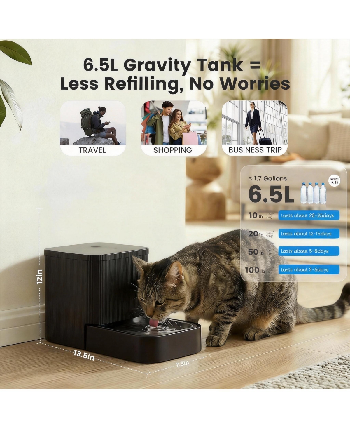 Automatic Gravity-Fed Pet Water Dispenser with Maifan Stone Filter