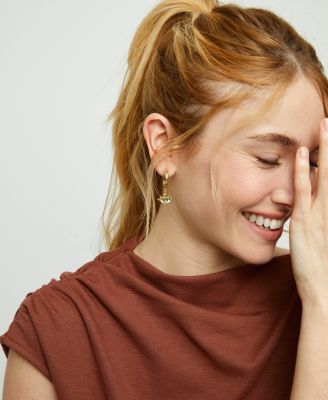 Green Faceted Crystal and Eye Hoop Earrings