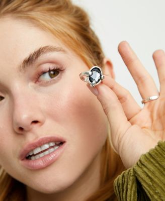 Gray Faceted Crystal Ring