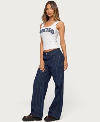 Women's Lace Trim Striped Low Rise Baggy Jeans