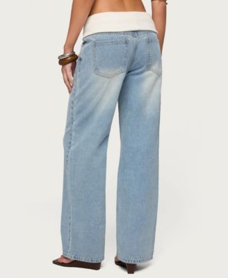 Women's Knit Foldover Low Rise Baggy Jeans