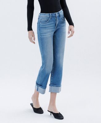 Women's High Rise Cuffed Crop Straight Jeans