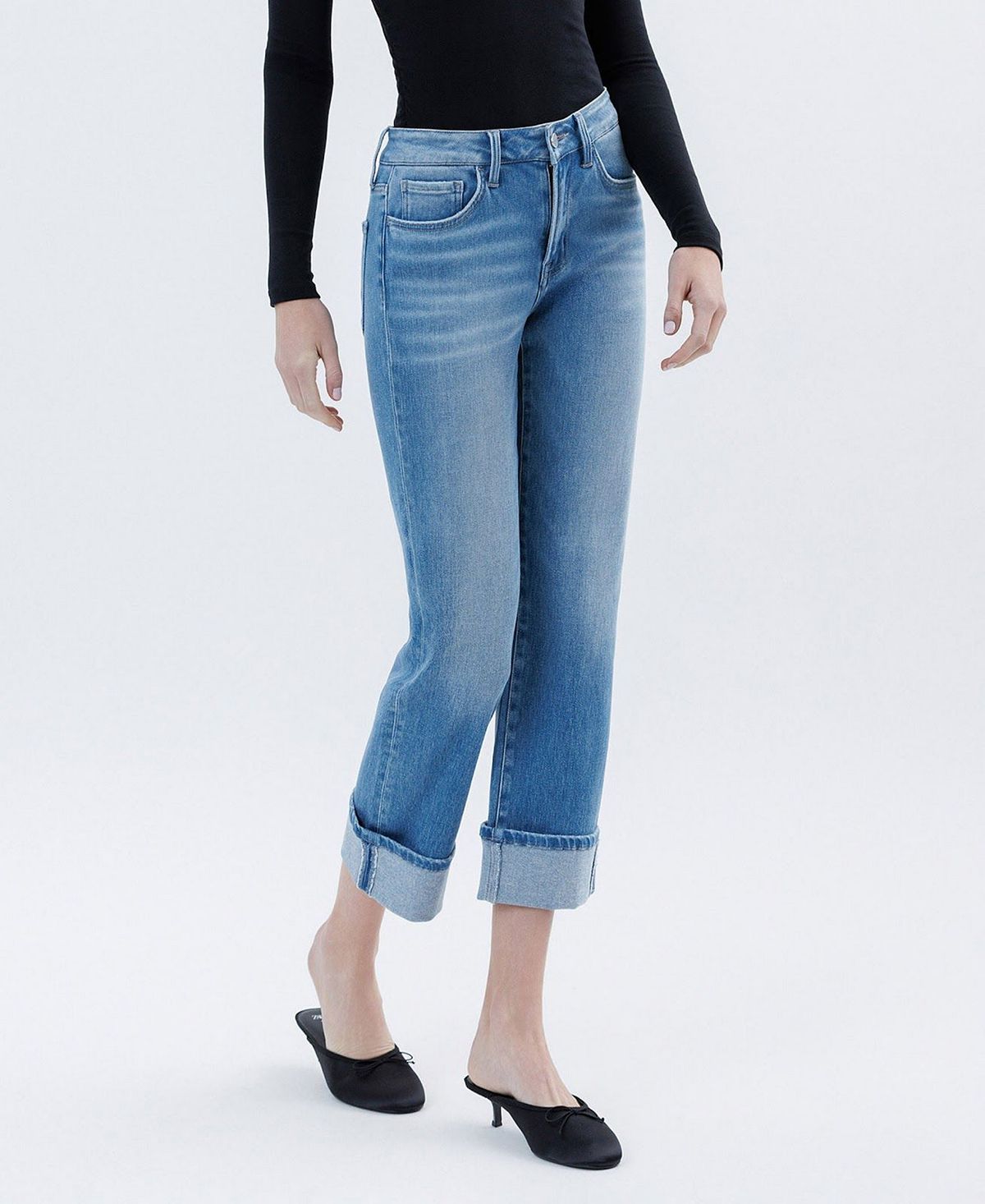 Flying Monkey Women's High Rise Cuffed Crop Straight Jeans view 4 — MAYCSS fashion products