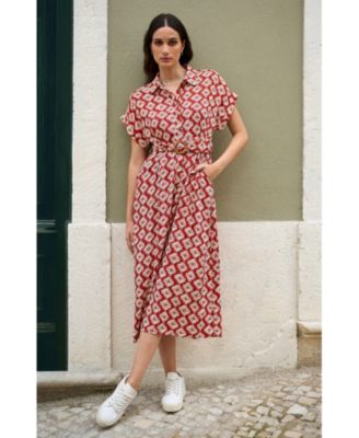 Women's Belted Midi Shirt Dress