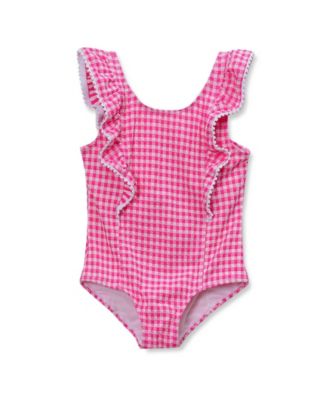 Girls Chlorine Resistant Scoop Neck Ruffle One Piece Swimsuit