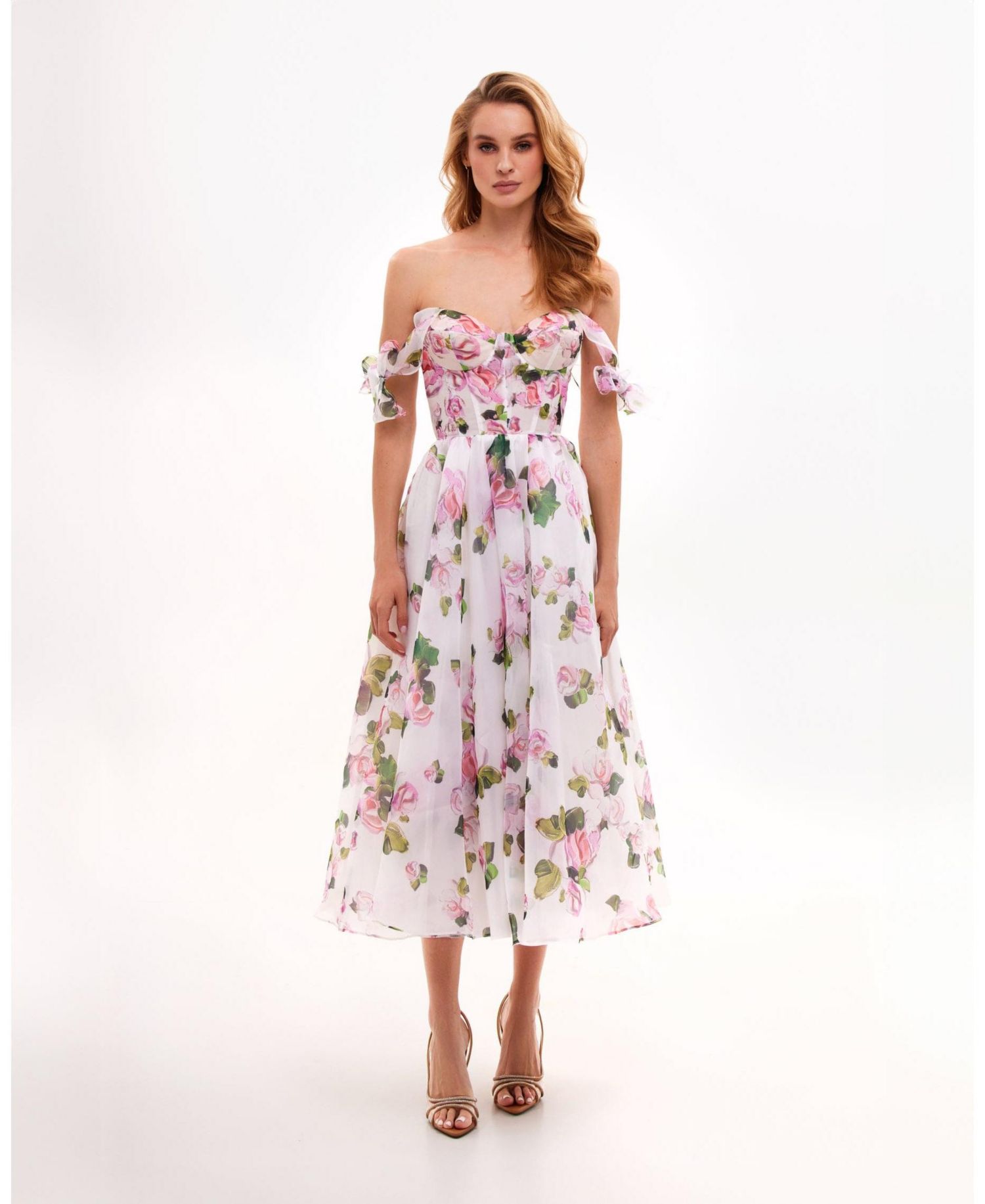 Womens Tender Floral Midi Tie-Strap Dress