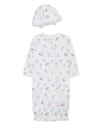 Baby Girls' Floral Sleeper Gown and Hat, 2-Piece Set