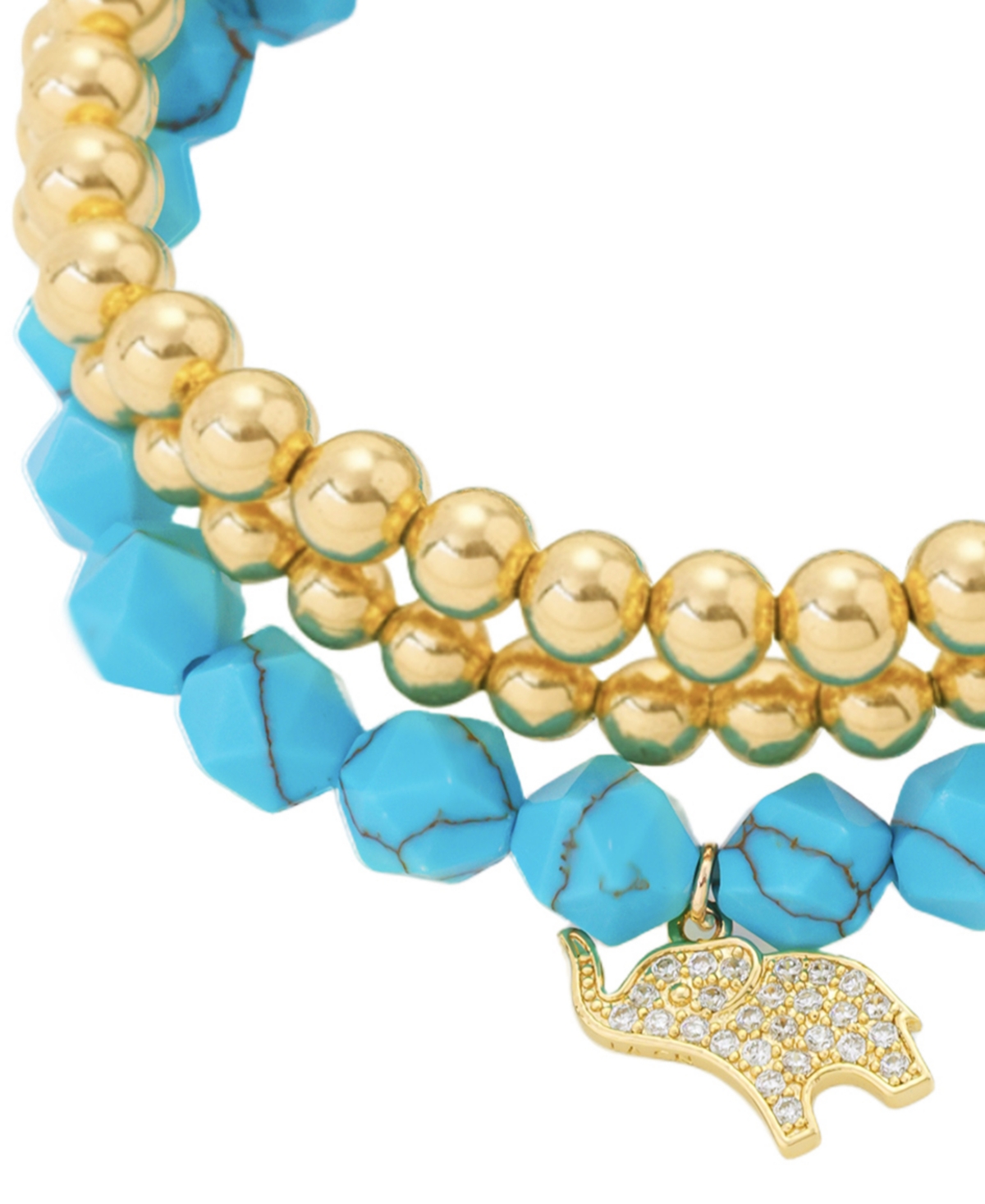 Unwritten Blue Turquoise and Cubic Zirconia Elephant Pendant Trio Stretch Bracelet Set