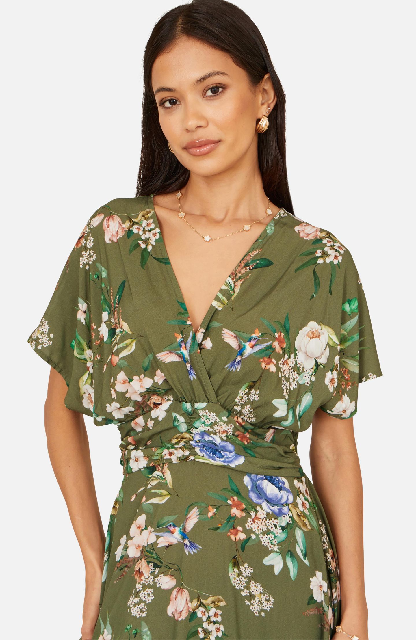 Женское платье Yumi Floral Print Midi, цвет: Шалфейный зелёный — фото 6