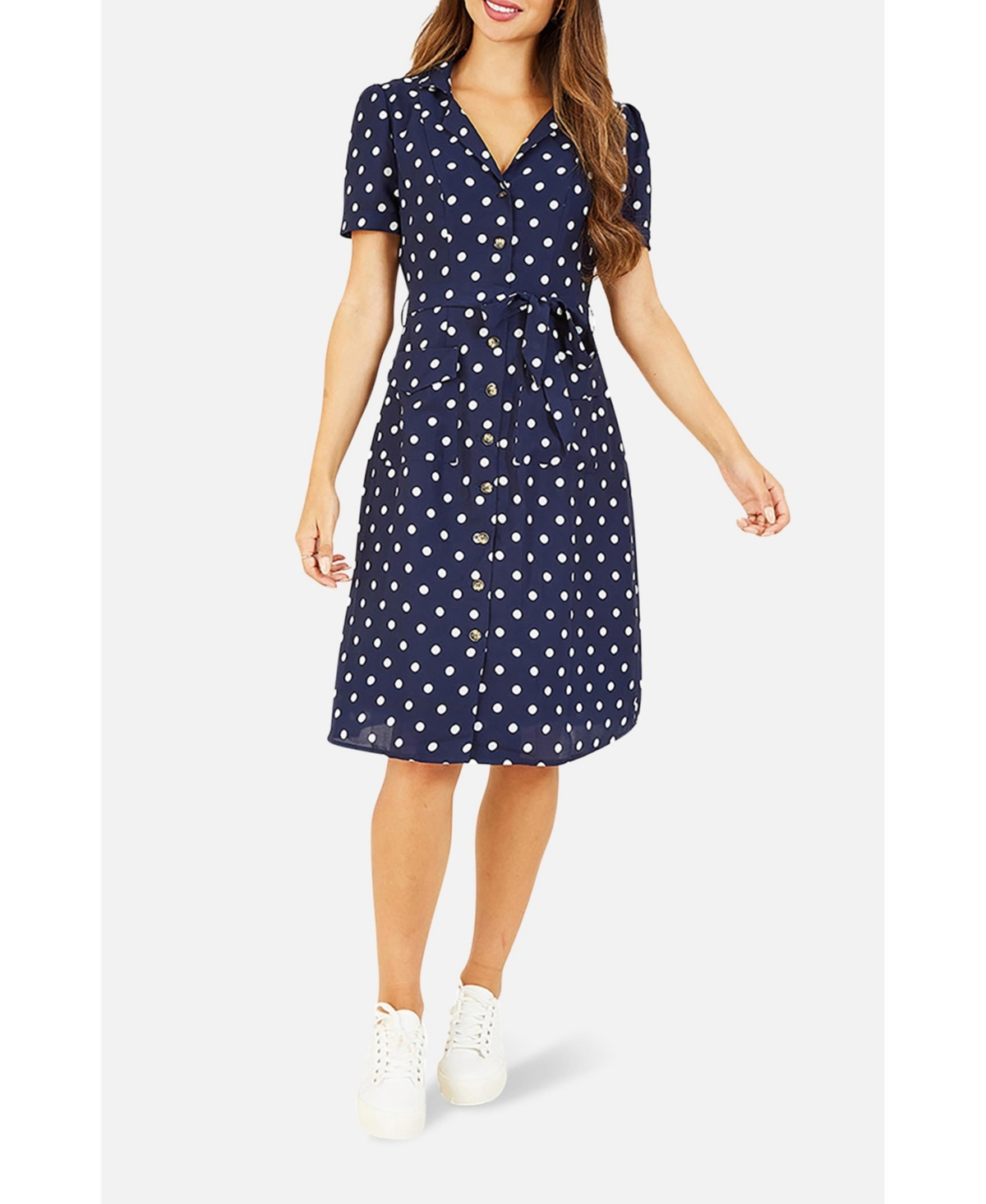 Yumi Women's Retro Shirt Polka Dot Dress