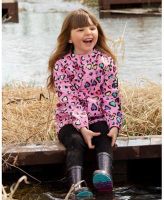 Big Girls Rain Jacket in Polyurethane Heart Print