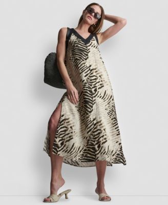 Women's Printed Sleeveless V-Neck Midi Dress