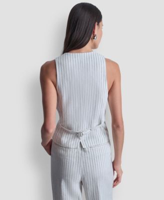 Women's Striped Sleeveless Button-Down Vest