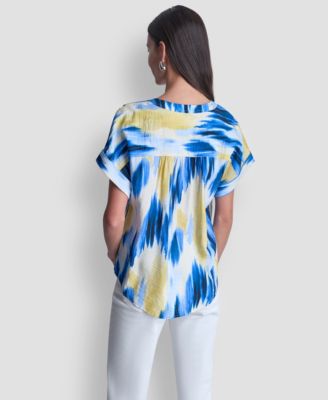 Women's Abstract-Print Button-Down Top