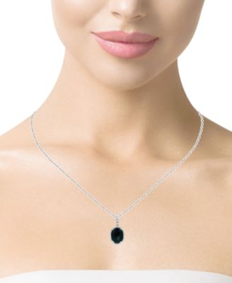 Black Sapphire (1.45 ct. t.w.) & White Topaz (0.13 ct. t.w.) Pendant Necklace in Sterling Silver