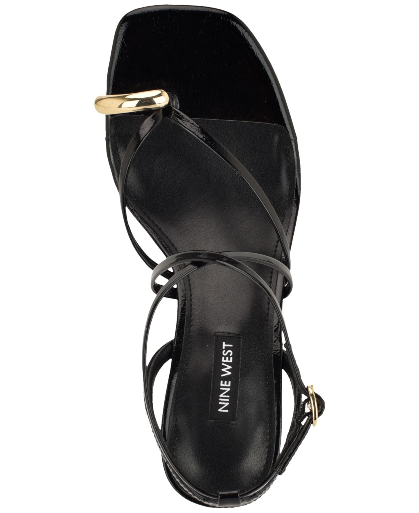 Женские сандалии Nine West Mays Strappy Toe Loop Kitten Heel Dress Sandals, цвет: Чёрный лаковый — фото 4