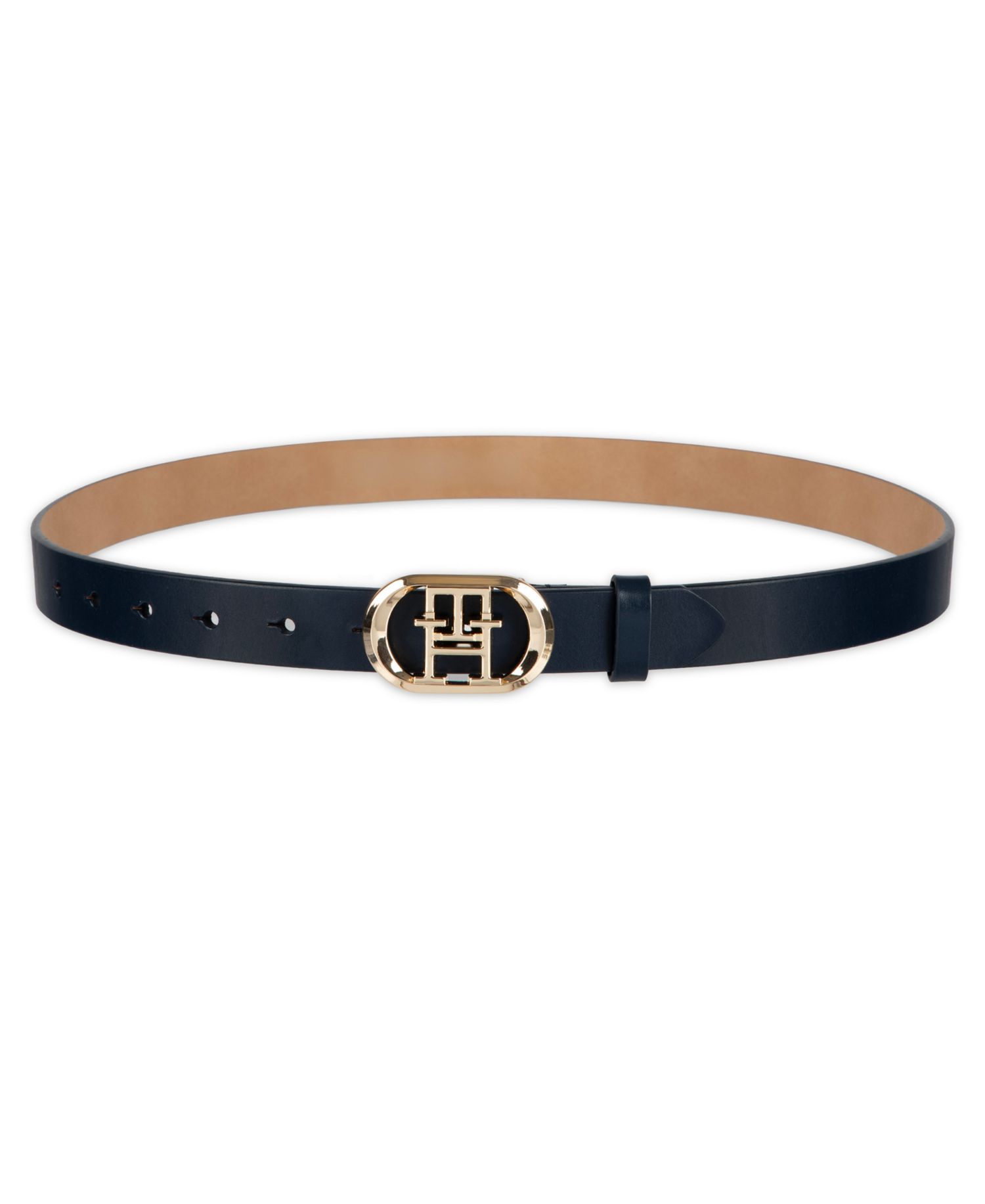 Women's Rounded Monogram Plaque Buckle Dress Belt