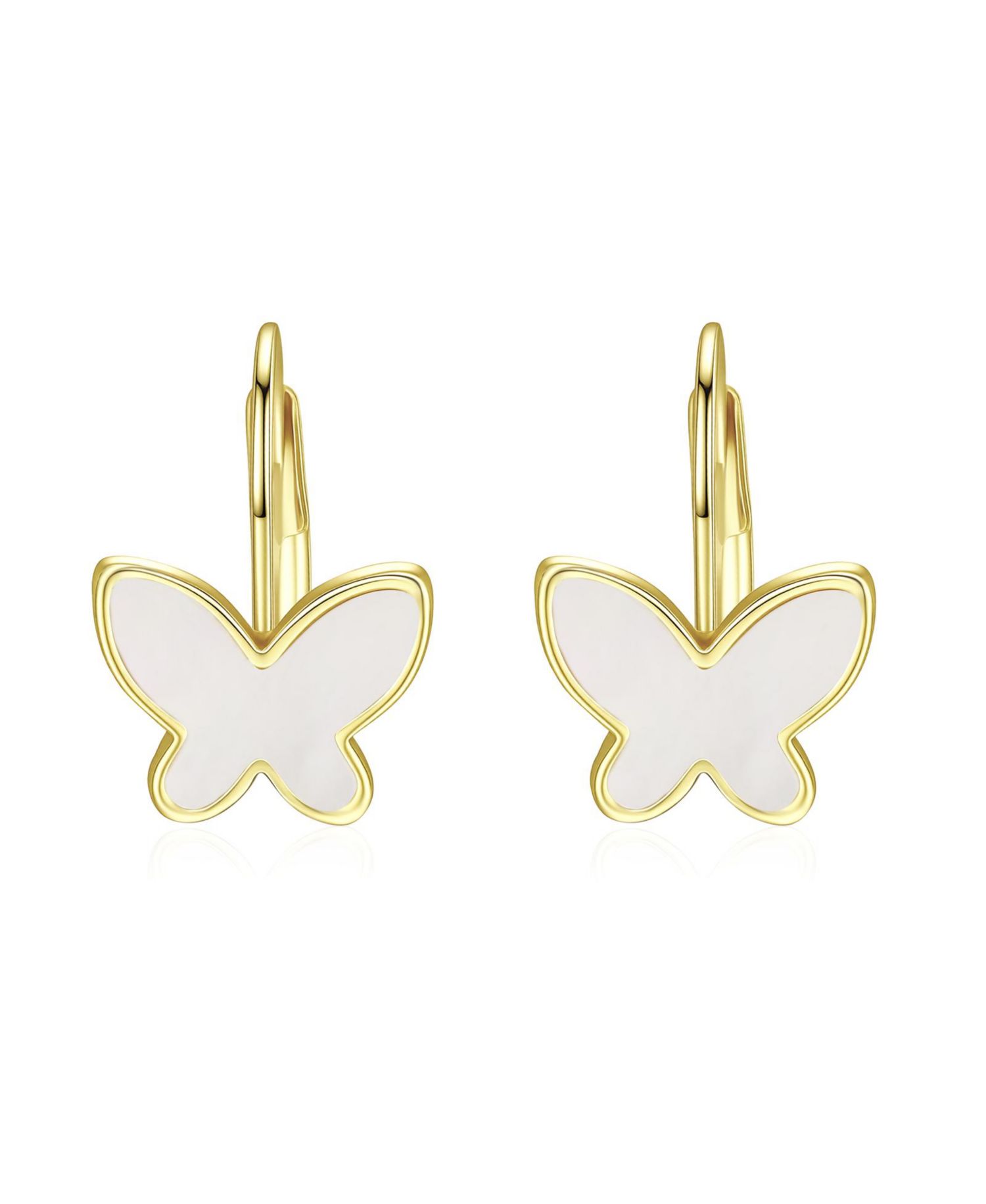Dainty 14K Gold Plated Mother of Pearl Butterfly Dangle Drop Earrings