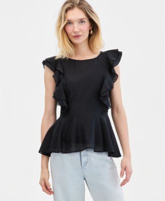 Women's Printed Ruffle-Sleeve Peplum Blouse