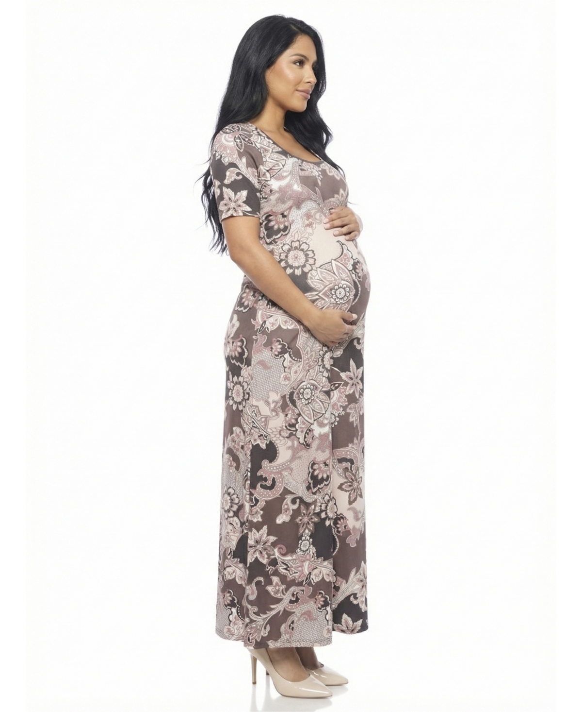 24seven Comfort Apparel Women's and Plus Maternity Scoop Neck Maxi Dress