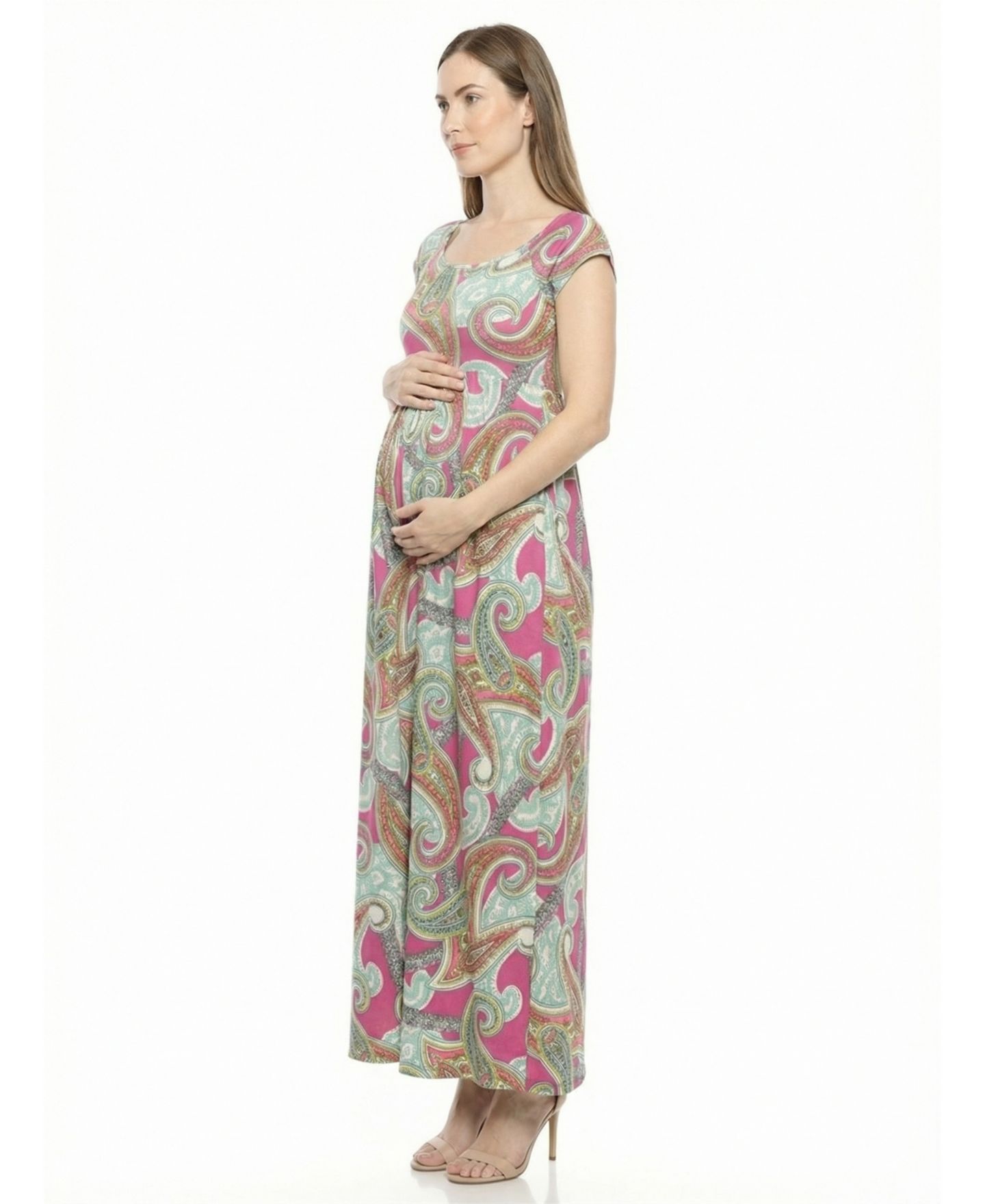 Женское платье 24seven Comfort Apparel and Plus Size Maternity Square Neck Maxi, цвет: С принтом — фото 2