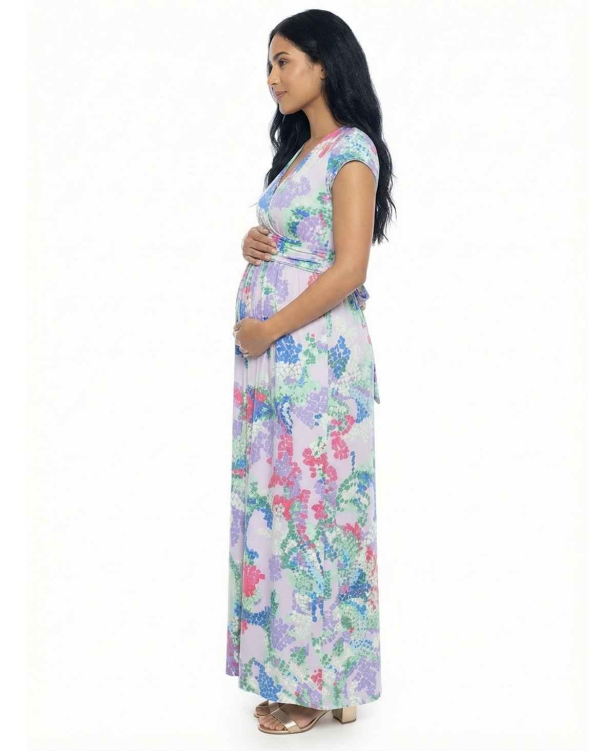 24seven Comfort Apparel Women's and Plus Maternity V-Neck Maxi Dress