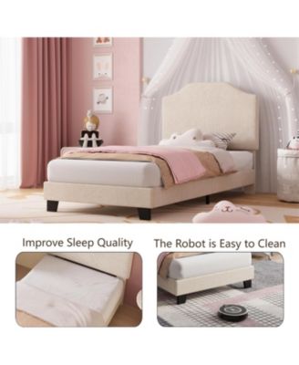 Twin Size Velvet Bed Frame, with Adjustable Headboard, Soft Corduroy Upholstered Twin Bed Frame Platform, Durable Wooden Slats and Noise Free