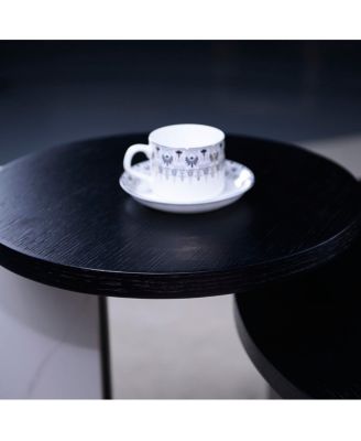  32.68" & 16.93" Round Coffee/End Table Set - Black Oak Veneer, Sintered Stone Legs