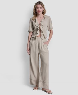 Petite Gauze Straight Leg Pull-On Pants