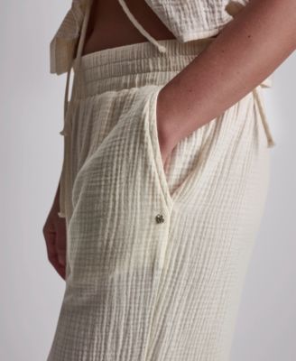 Petite Smocked Encased Elastic Waistband Ankle Length Pants