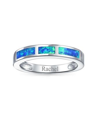 Geometric Blue Opal Inlay Stackable 1/2 Eternity Band Ring Sterling Silver