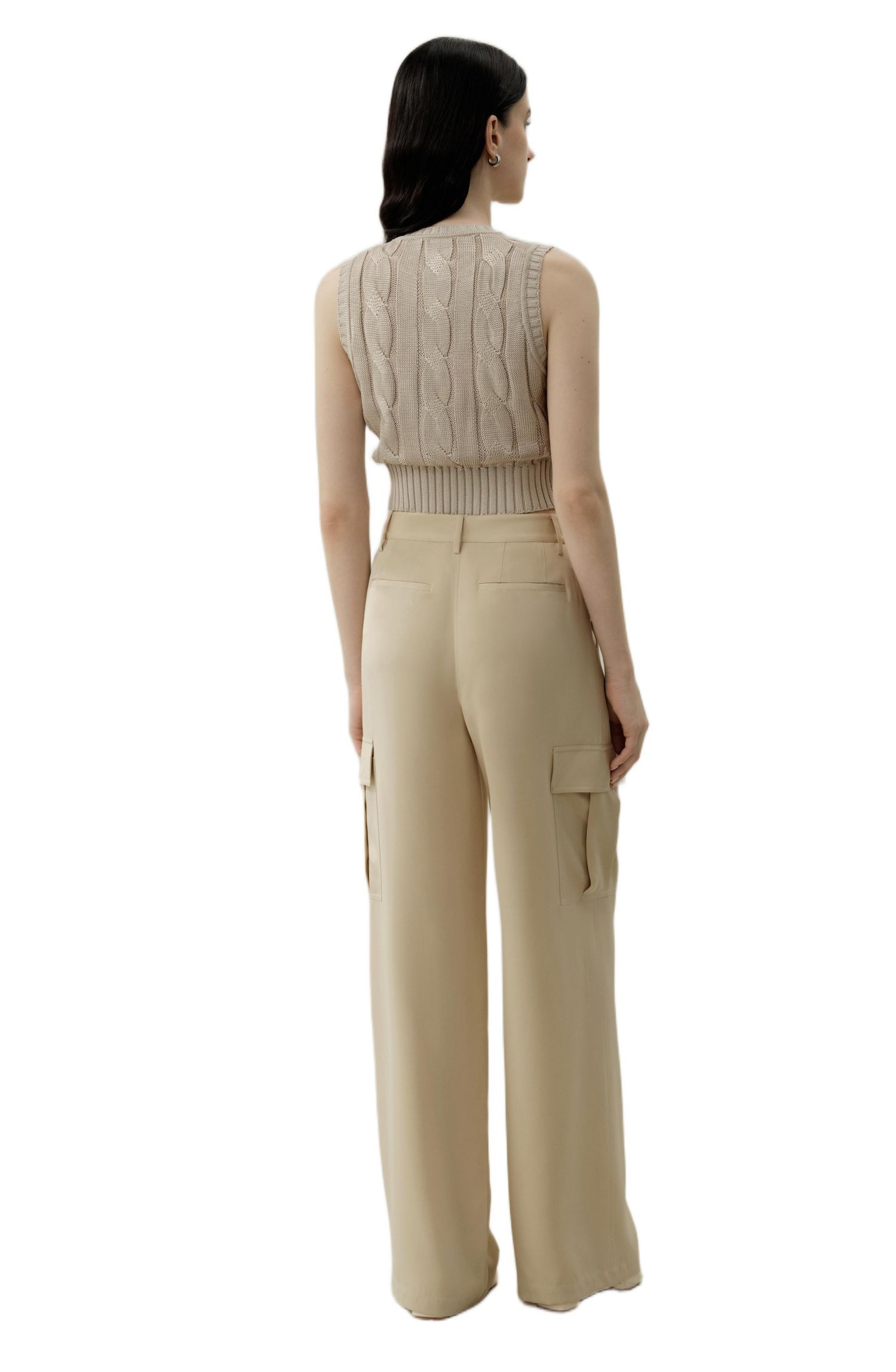 Women's Cable Knit Tussah Silk Cropped Top
