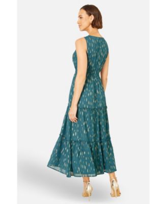 Women's Foil Print Ruched Waist Midi Dress