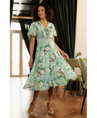 Women's Floral Front Tie Detail Tea Dress