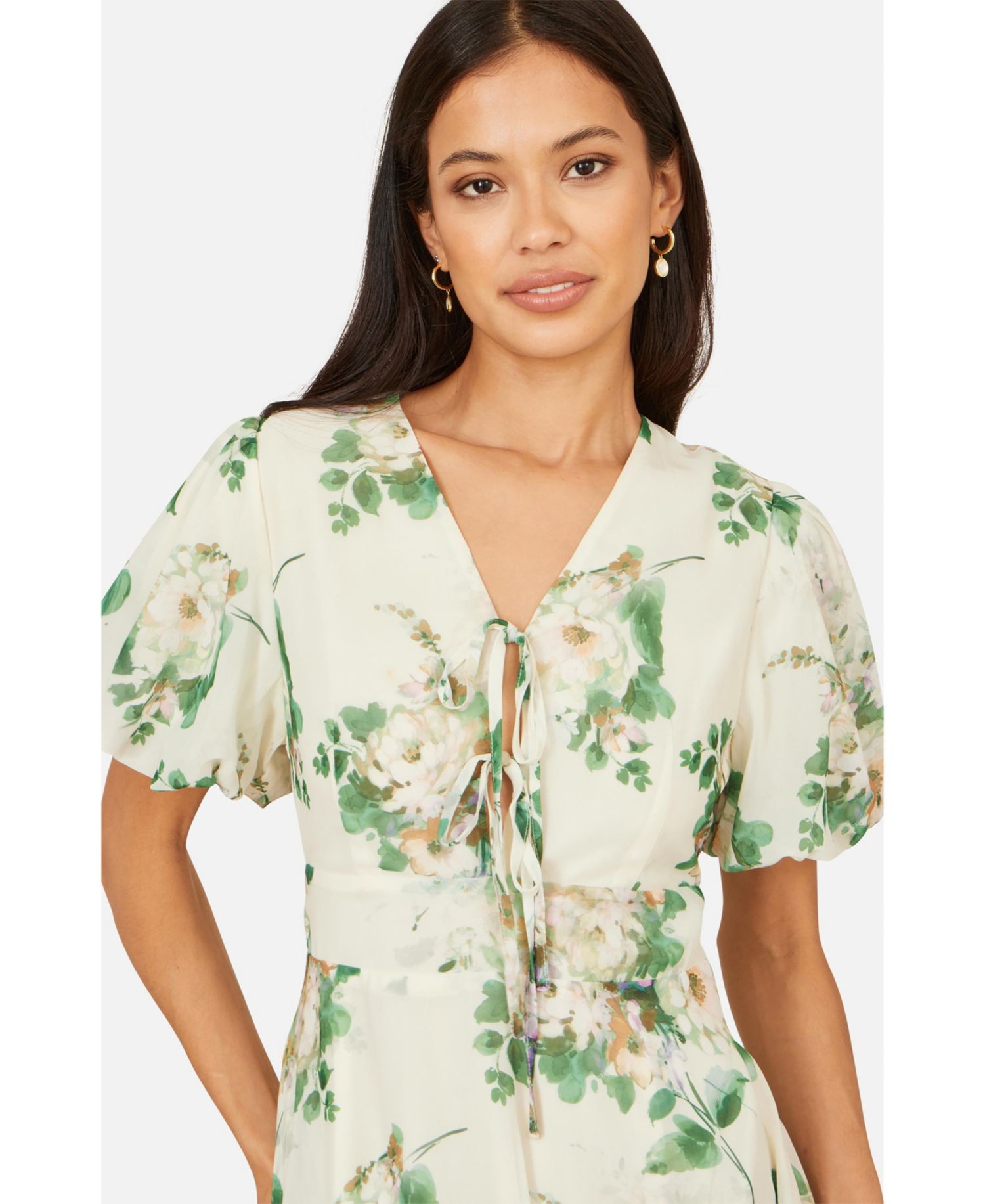 Women's Floral Front Tie Detail Tea Dress