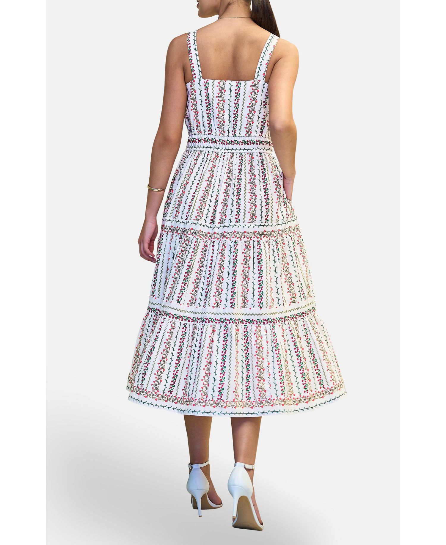 Women's Botanical Stripe Lace Trim Midi Dress