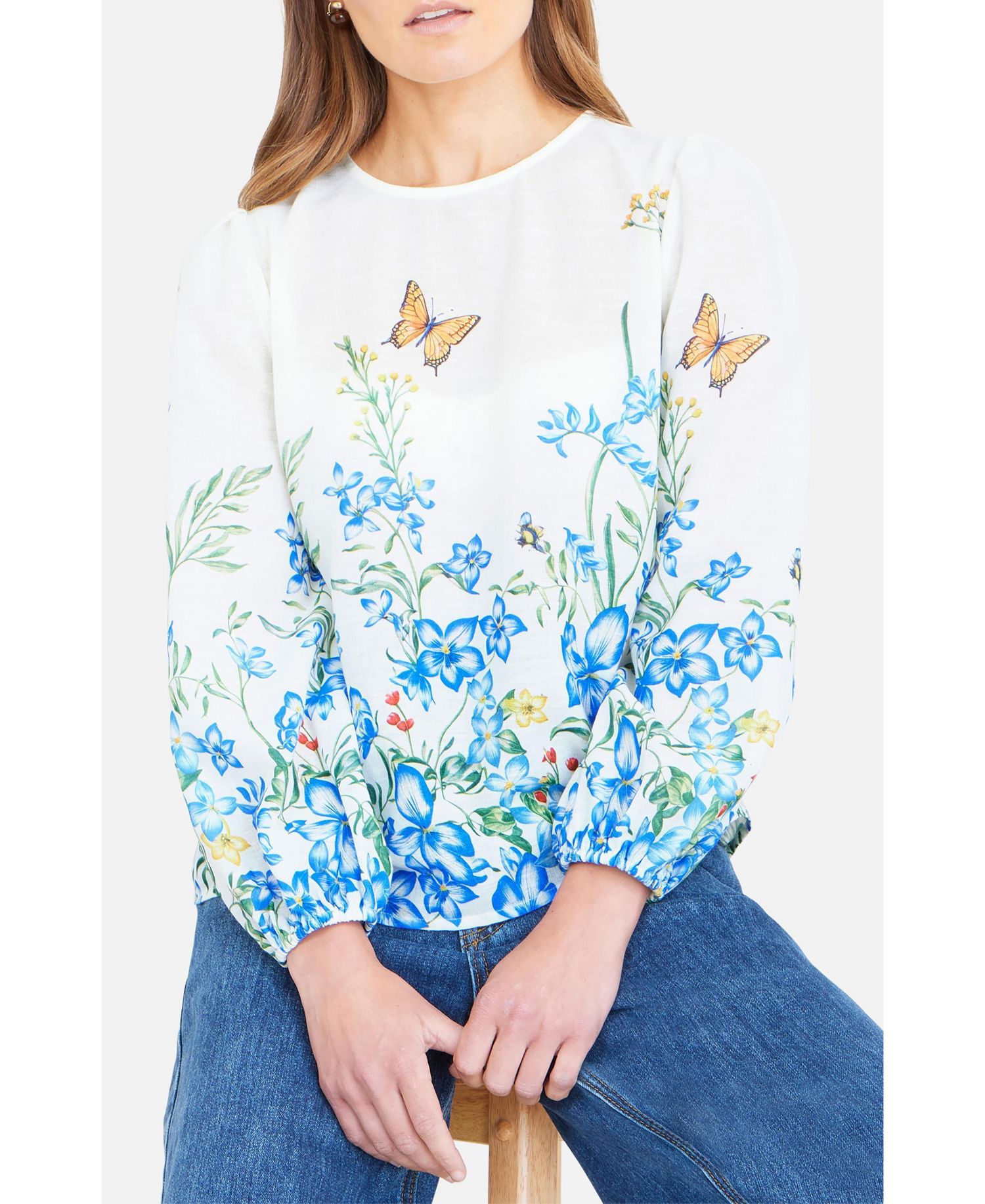 Women's Butterfly Print Long Sleeve Top