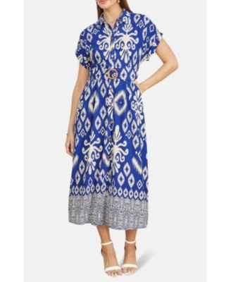 Women's Geo Print Relaxed Midi Shirt Dress