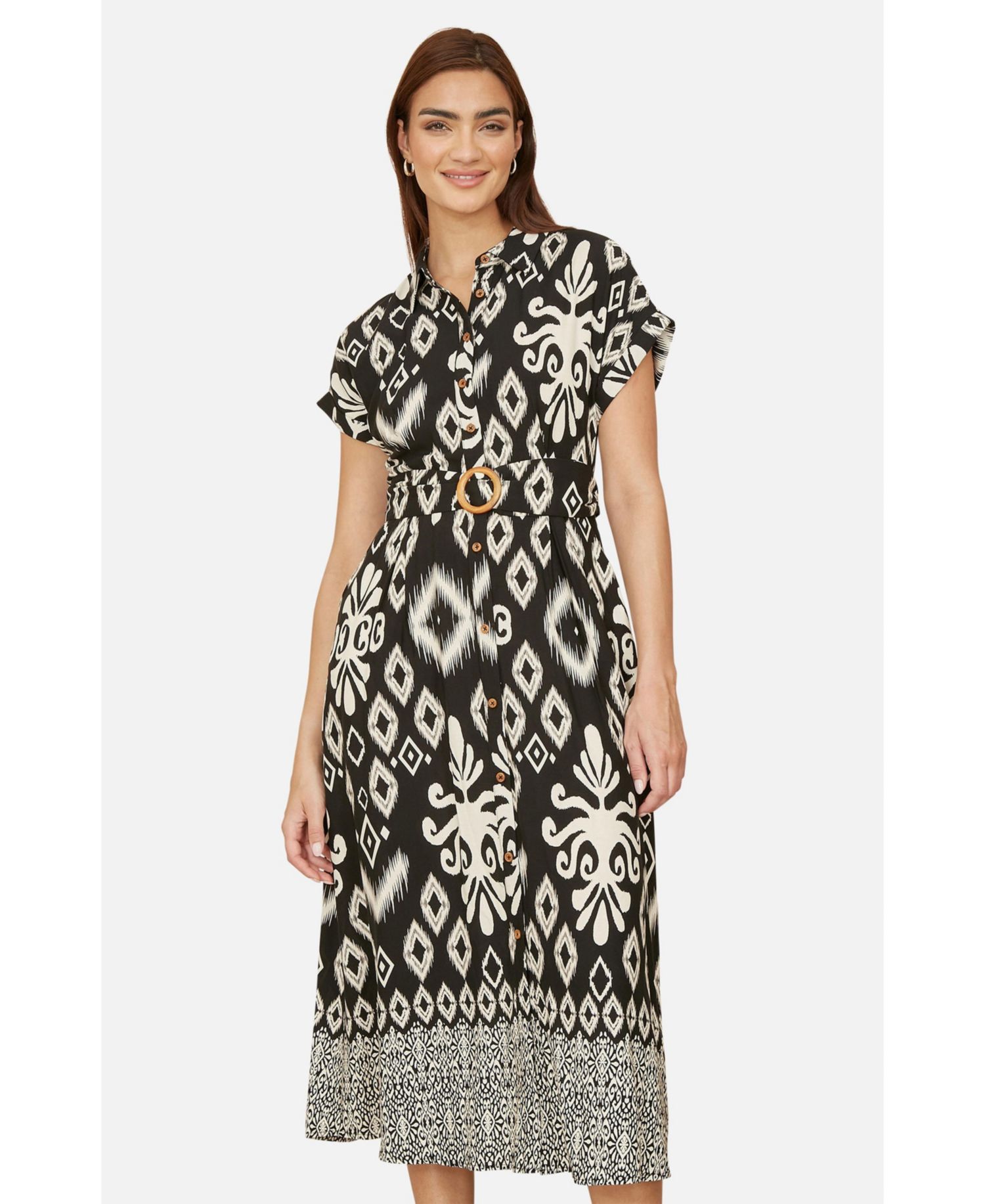 Women's Geo Print Relaxed Midi Shirt Dress