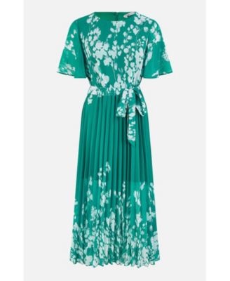 Women's Mirror Floral Design Pleated Midi Dress