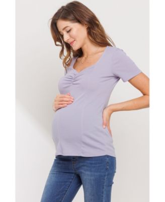 Maternity Ribbed Short Sleeve Sweetheart Neck Top