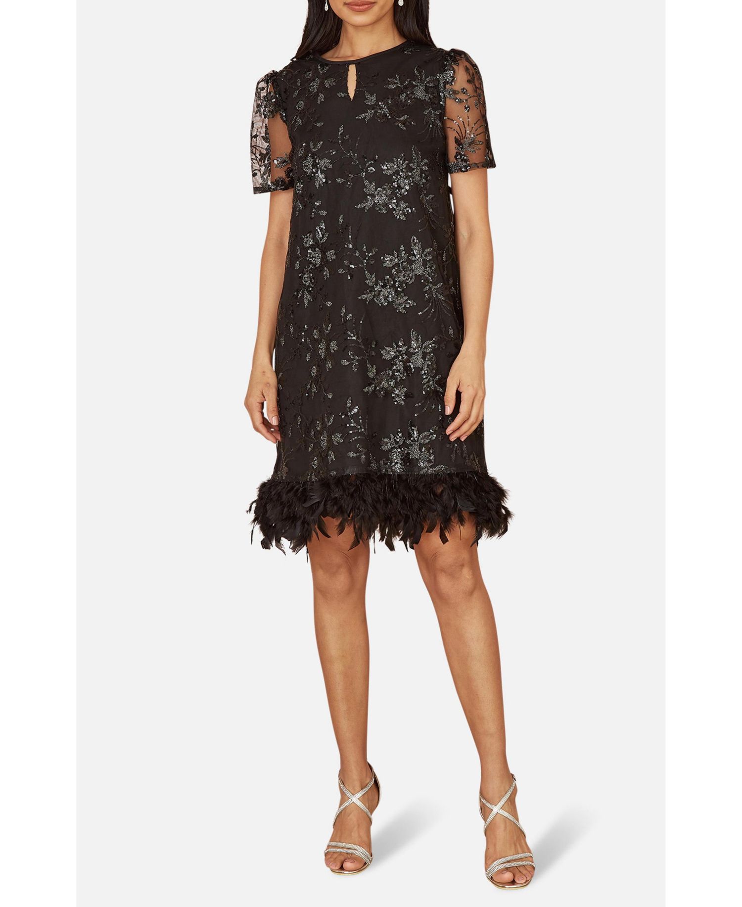 Women's Sequin Embellished Floral Tunic Dress