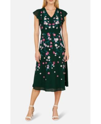 Women's Floral Embroidery Midi Skater Dress