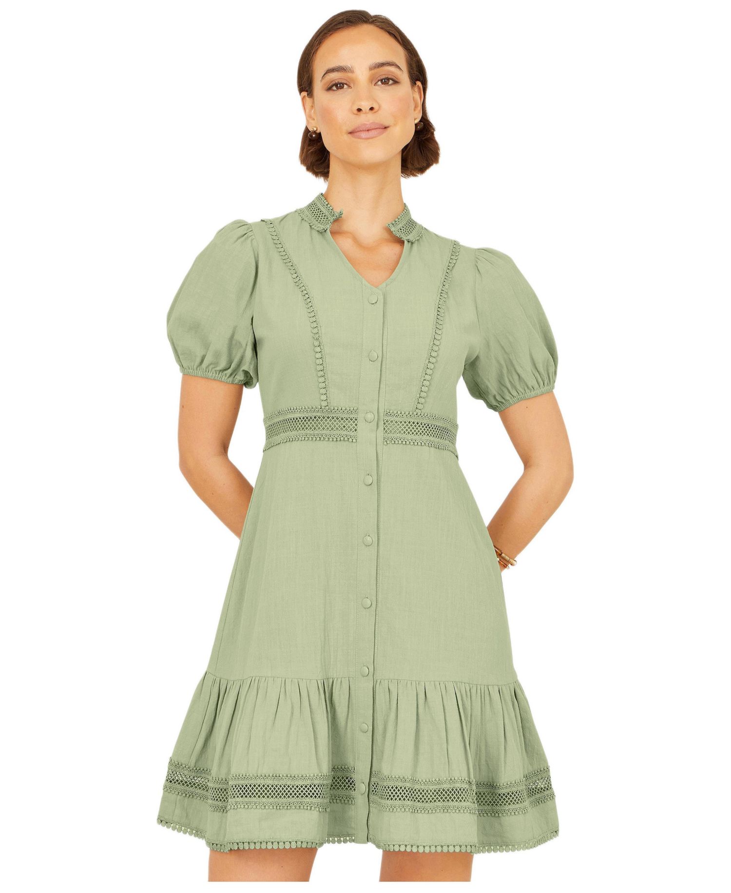 Women's Cotton Lace Trim Skater Shirt Dress
