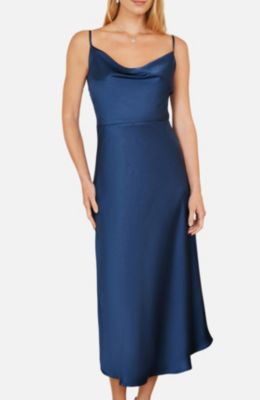 Women's Satin Cowl Neck Midi Dress