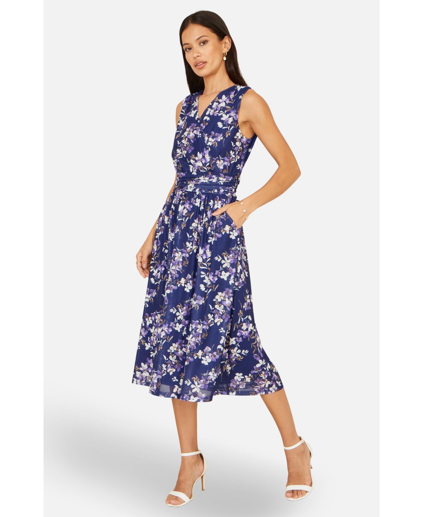 Женское платье Yumi Blossom Print Mesh Stretch Midi, цвет: Тёмно-синий — фото 6