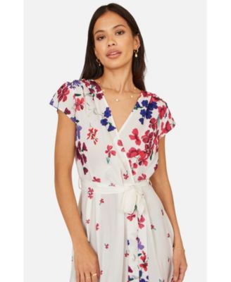 Women's Floral Mirror Dip Hem Wrap Dress