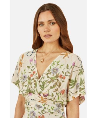 Women's Floral Print Ruched Waist Midi Dress